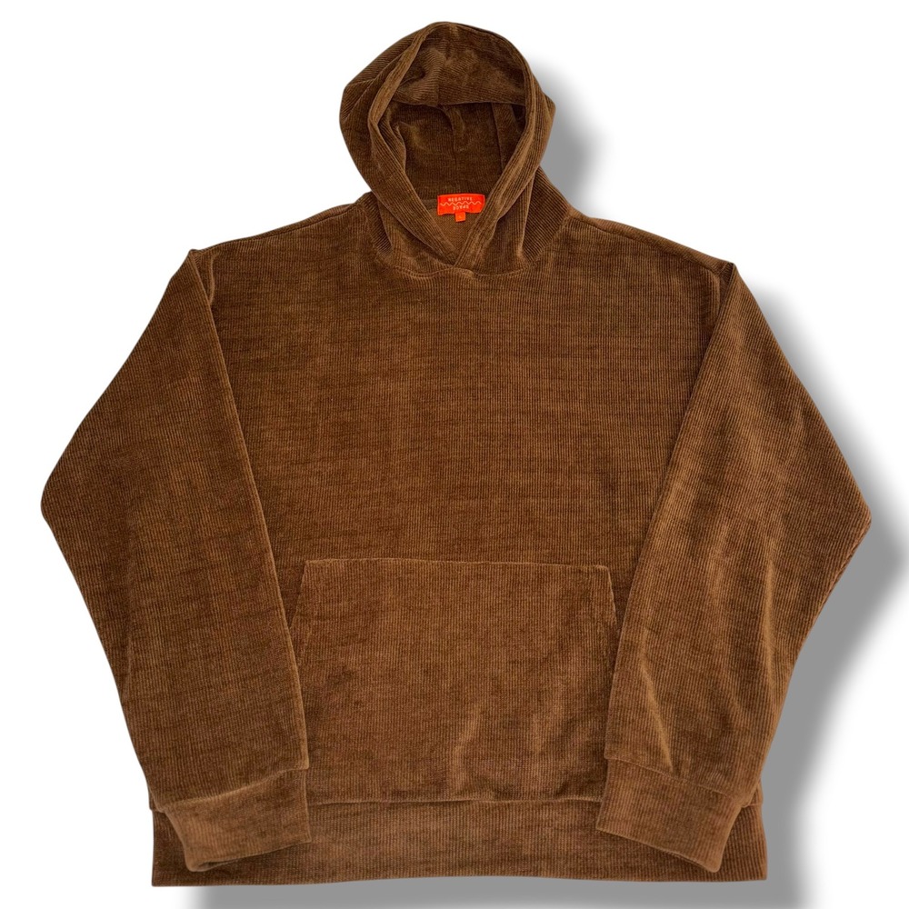 Negative Space Hoodie Mens Large Brown Ribbed Corduroy Texture Pullover Pocket